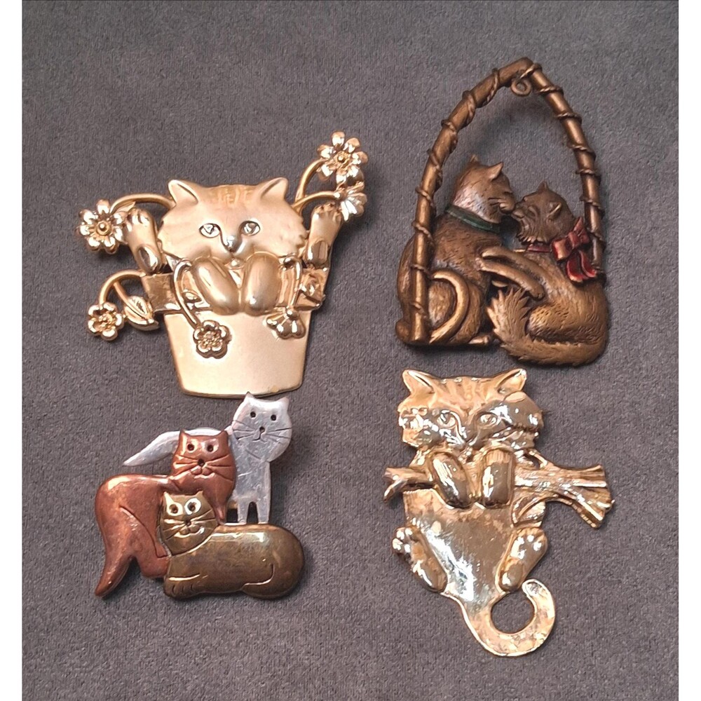 Vintage Cat Brooch Bundle (4) JJ AJC